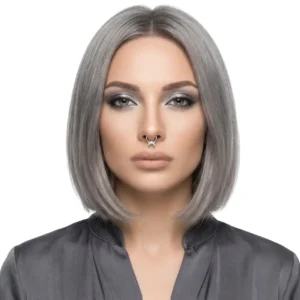 Sahte septum taşlı hilal çelik takı manken üzerinde