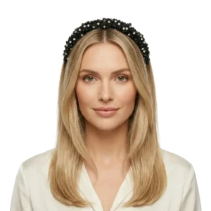 Siyah Boncuklu Zirkon Taşlı Saç Tacı