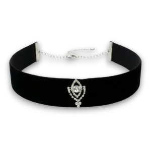 Siyah nubuk zirkon taşlı choker kolye ürününün beyaz arka planda detaylı ve net genel görünümü.