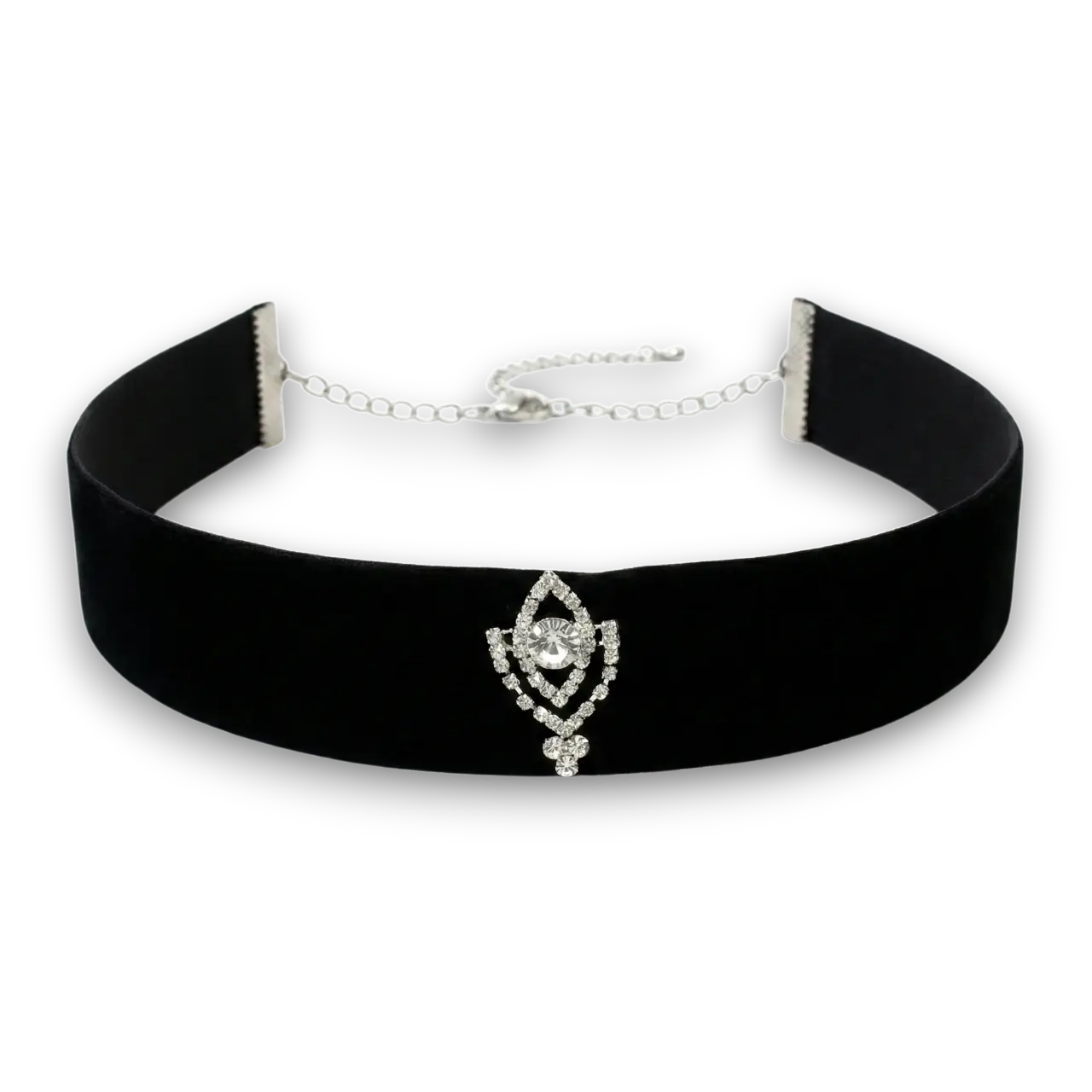 Siyah nubuk zirkon taşlı choker kolye ürününün beyaz arka planda detaylı ve net genel görünümü.