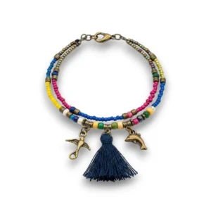 Çift katmanlı renkli boncuklu bohem halhal genel görünüm