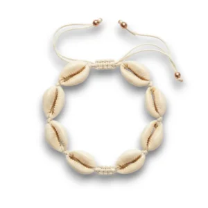 Doğal beyaz deniz kabuklu ipli halhal önden görünüş