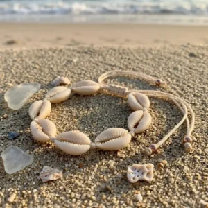 El yapımı bohem halhal deniz kabuğu detaylı görünüm