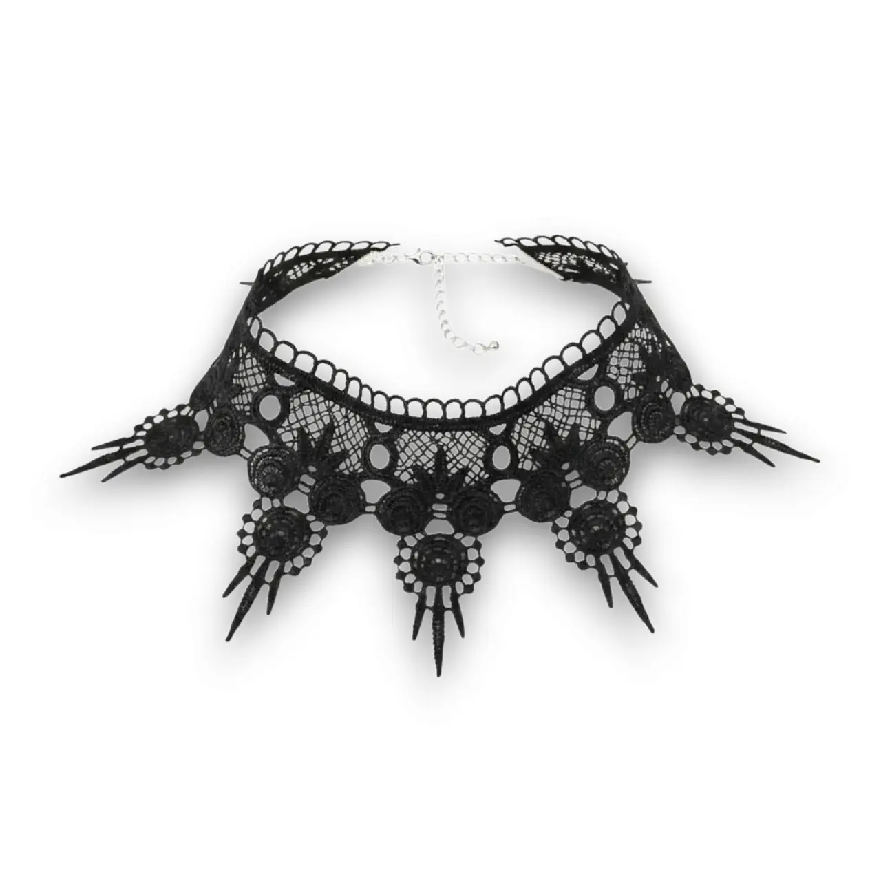 Gotik tarz siyah dantel choker boyunluk ürününün beyaz arka plandaki genel görünümü.