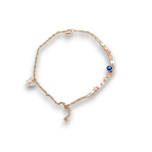 Nazar boncuklu altın kaplama katmanlı halhal genel görünüm