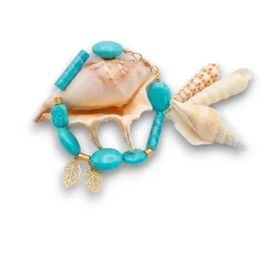 Turkuaz boncuklu yaprak detaylı halhal önden görünüş