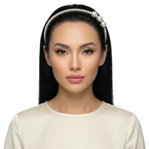 Beyaz İncili Parlak Taşlı Saç Tacı