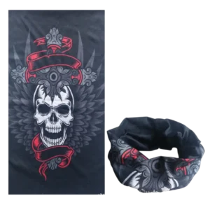 Beyaz arka fonda mankensiz detay çekim kurukafa baskılı unisex boyunluk boru bandana TikiTonki