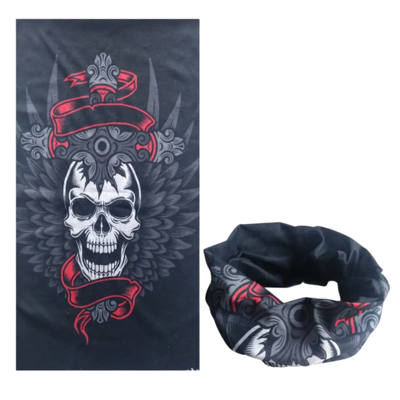 Beyaz arka fonda mankensiz detay çekim kurukafa baskılı unisex boyunluk boru bandana TikiTonki