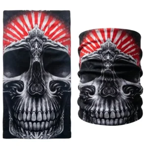 Yakın çekim ürün detay görünümü kurukafa desenli boru bandana motorcu boyunluk TikiTonki