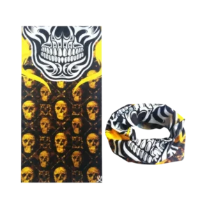 Mankensiz yakın çekim ürün detay görünümü kurukafa desenli boru bandana unisex boyunluk TikiTonki