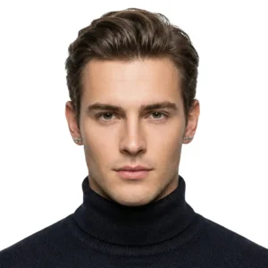 Unisex Model Kartal Figürlü Çelik Küpe, erkek mankende önden görünüm, beyaz fon.
