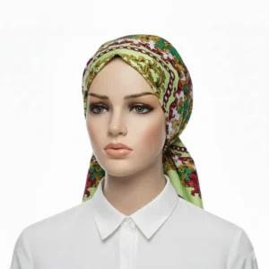 Çiçek Desenli Sarı Renk Saten Eşarp
