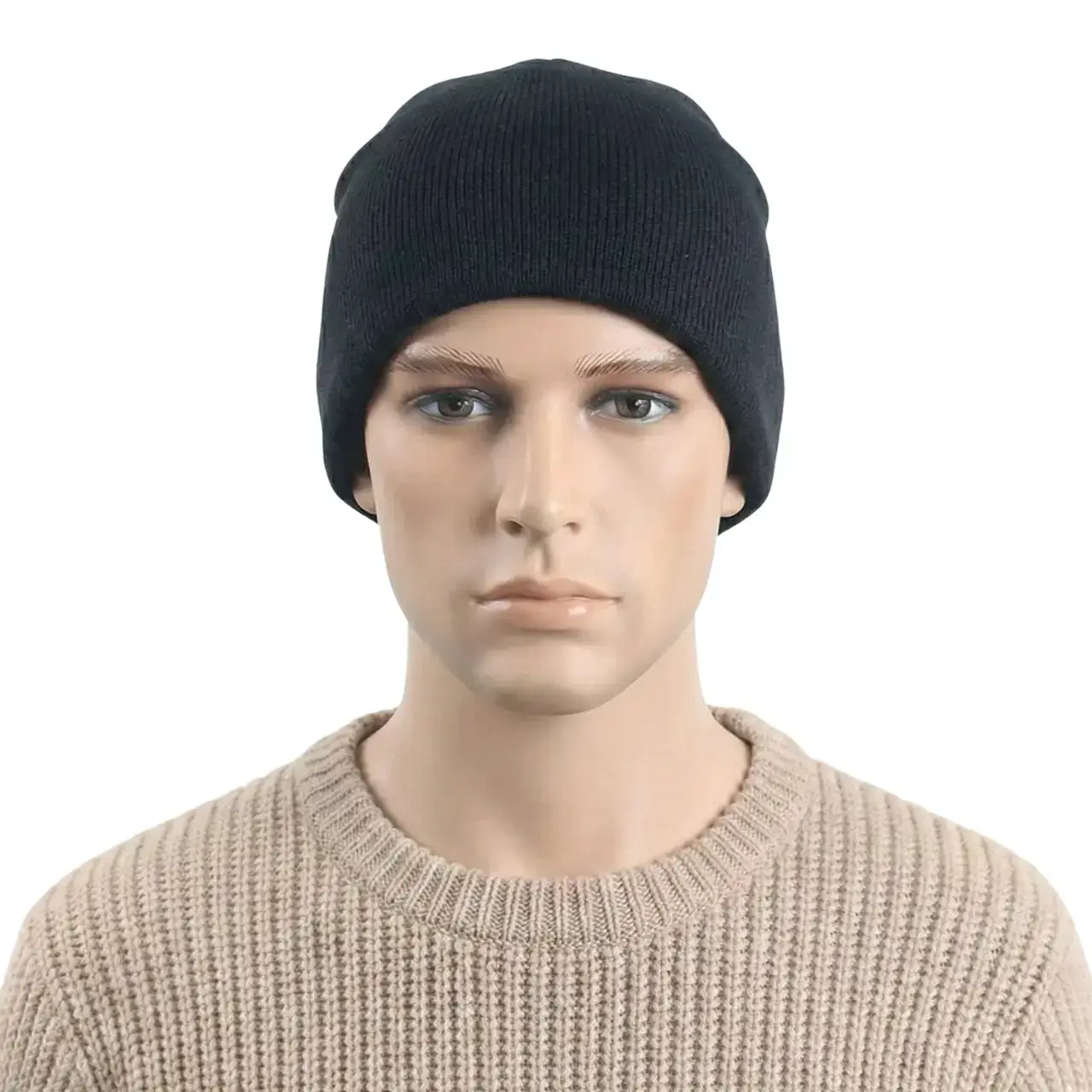 Manken erkek üzerinde tam önden çekilmiş unisex model düz siyah casual bere TikiTonki