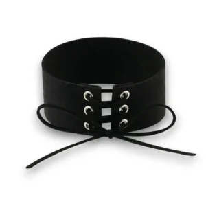 Siyah Nubuk kumaş korse stili choker boyunluk ürününün beyaz arka plandaki genel görünüm