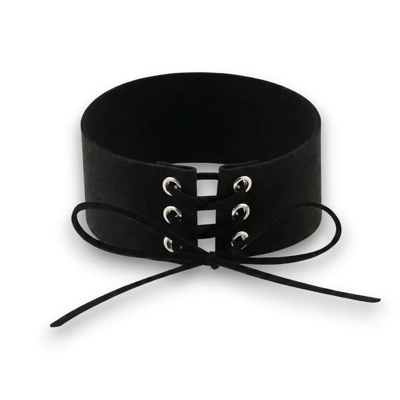 Siyah Nubuk kumaş korse stili choker boyunluk ürününün beyaz arka plandaki genel görünüm