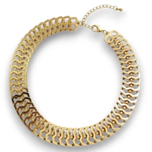 Esnek tasarım çok katmanlı choker kolye gold ürününün beyaz arka plan üzerindeki genel görünümü.