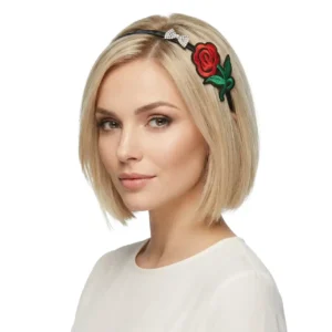 Gül Motifli Siyah İnce Saç Tacı