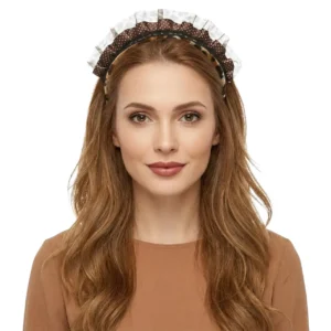 Leopar Desenli Kadife Kumaş Tüllü Taç