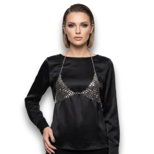 Petek dokulu gümüş kaplama vücut takısı manken üzerinde