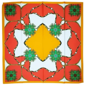 Geometrik Desenli Kare Dizayn Saten Eşarp, kare dizayn genel görünüm.