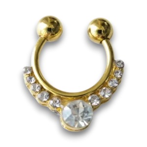 Taşlı Septum Paslanmaz Çelik Fake Piercing, gold renk, ürün genel görünüm, beyaz fon.